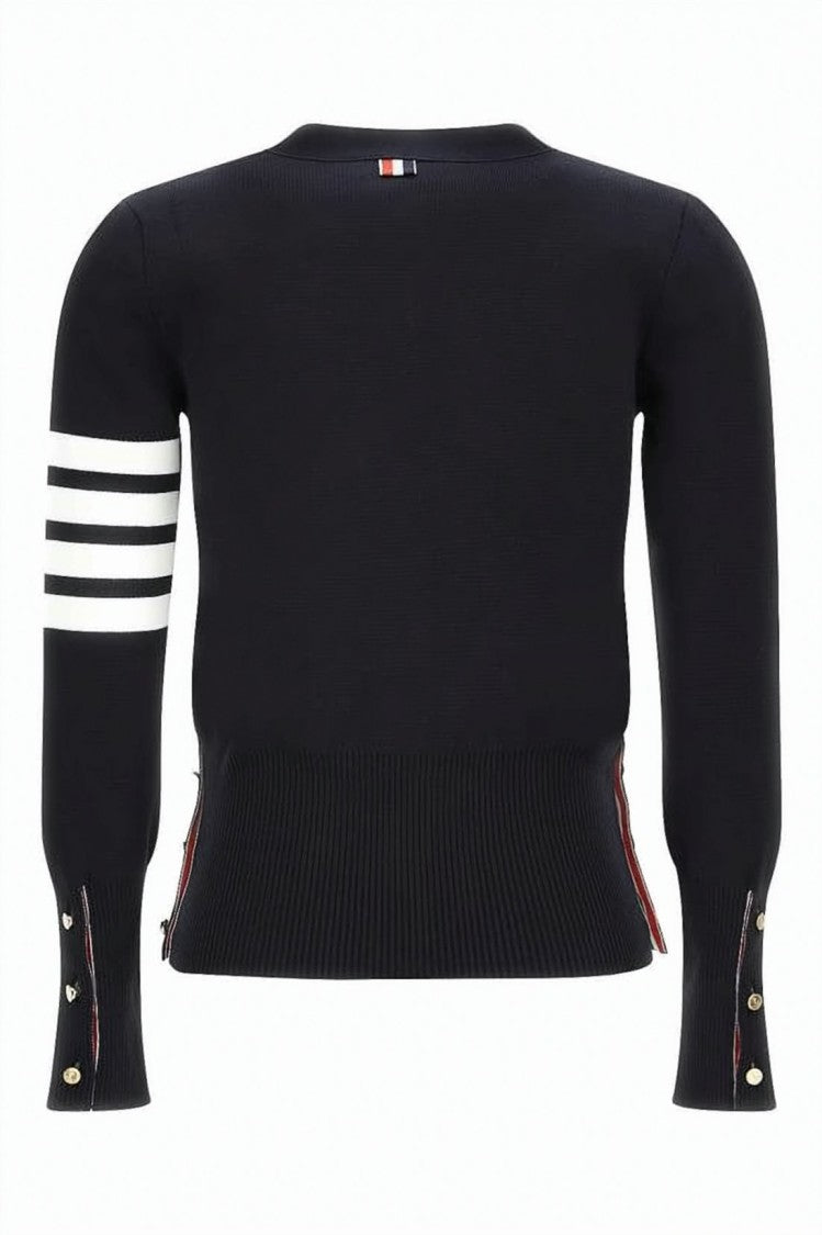 Thom Browne Fitted Cardigan With Striped Sleeve And Zippered Details