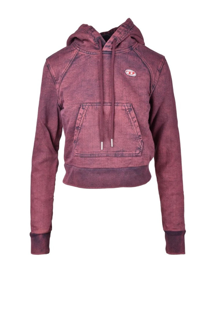 Diesel Cropped Red Sweatshirt With Drawstring Hood