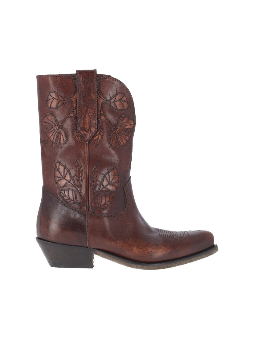 Golden Goose Brown Wish Star Tonal Stitched Boots