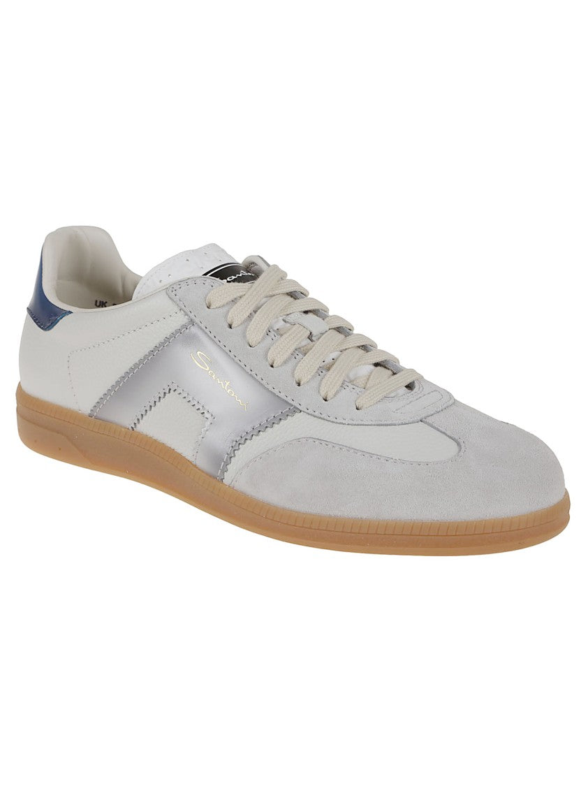 Santoni Leather Sneakers With Smooth And Suede Finish