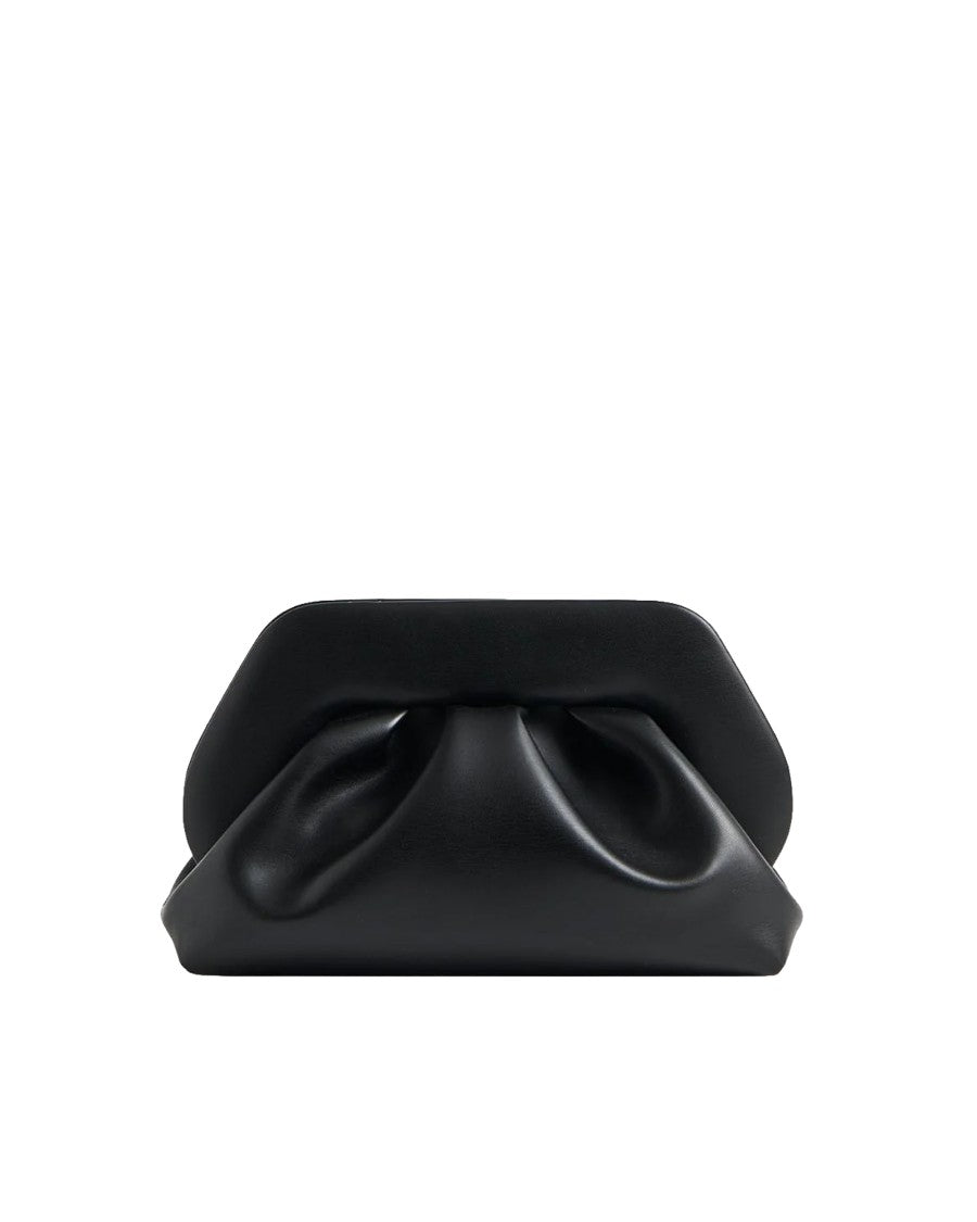 Themoirè Jet Black Bios Medium Pleated Vegan Leather Top-Handle Bag