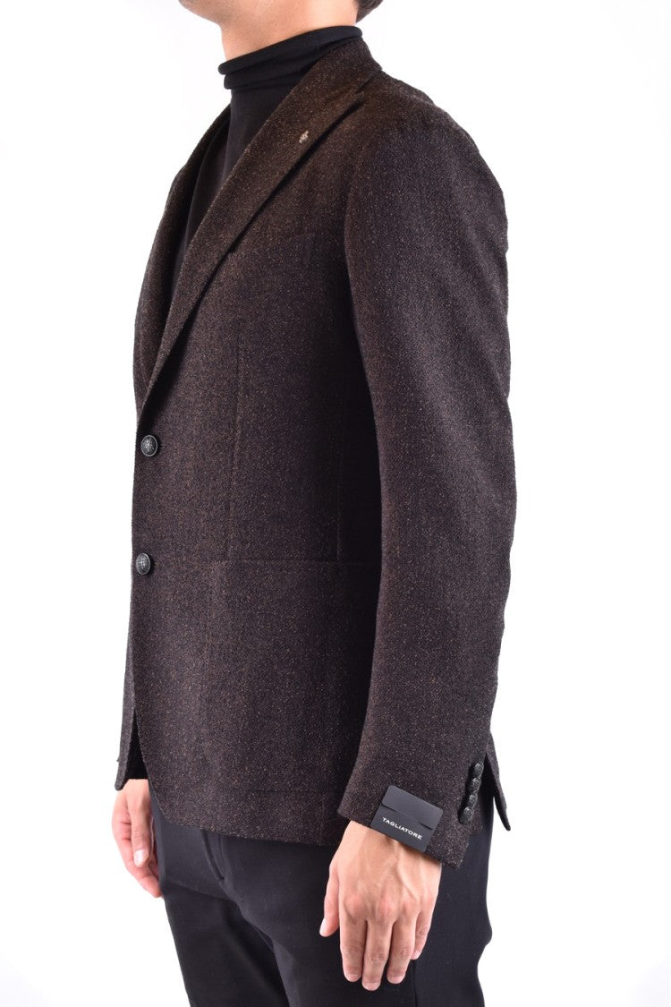 Tagliatore Tailored Brown Textured Blazer With Two-Button Closure
