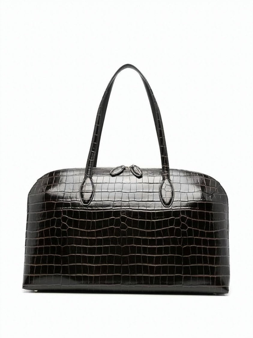 Totême Crocodile-Embossed Cowhide Tote Bag With Gold Accents