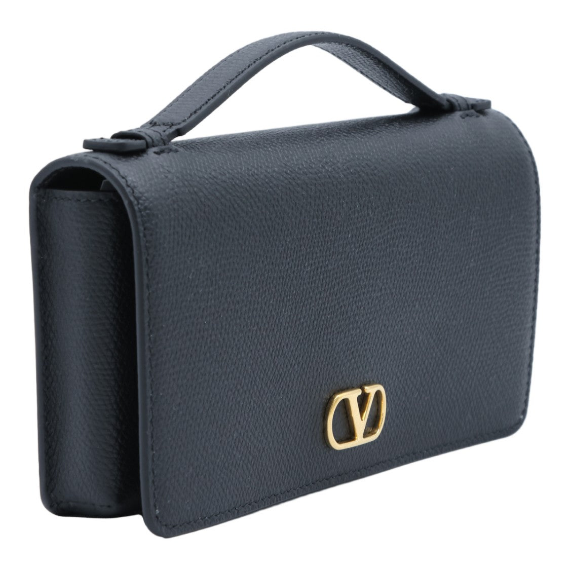 Valentino Garavani Textured Black Handbag With Gold-Tone Chain And Emblem
