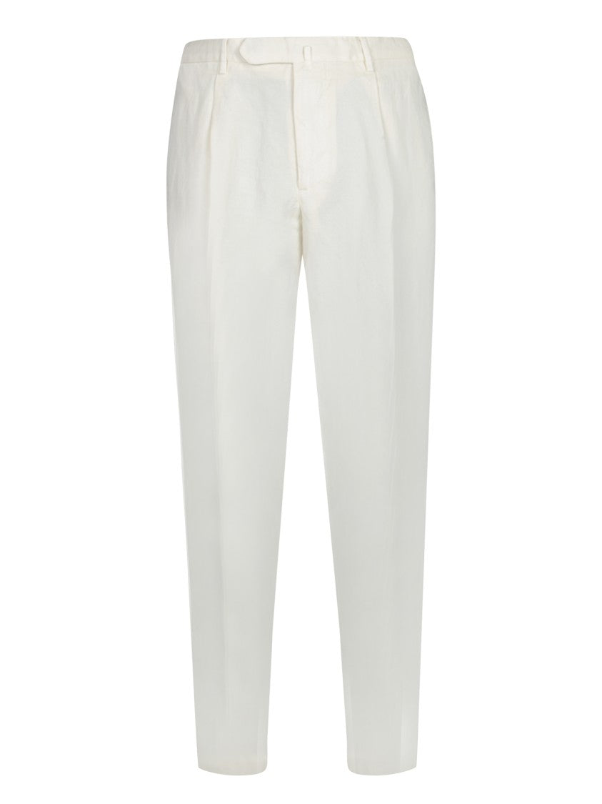 Dell'oglio Tailored White Trousers With Classic Waistband