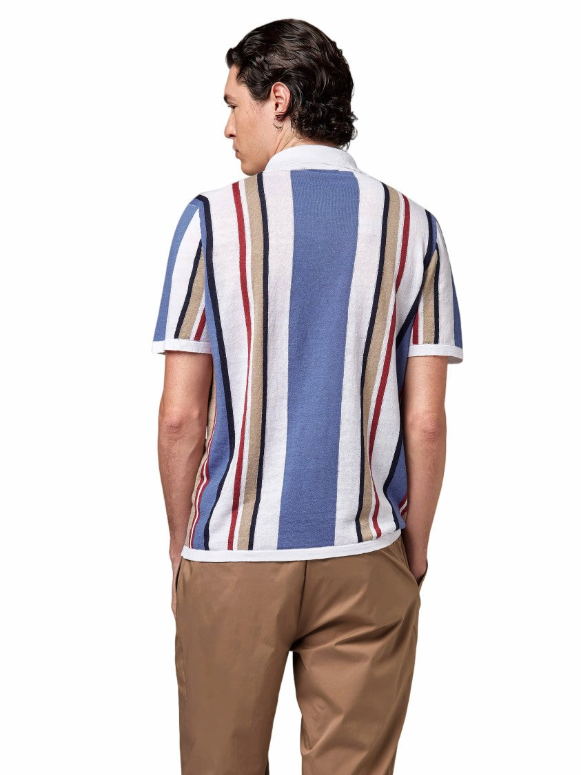 Alpha Studio Short-Sleeve Vertical Striped Knit Shirt