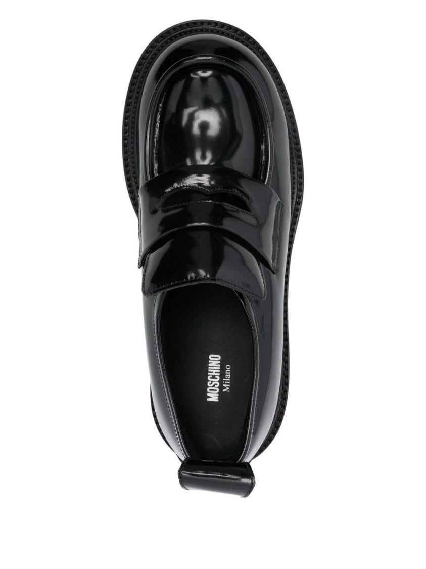 Moschino Black Penny Slot Moc Stitch Flats