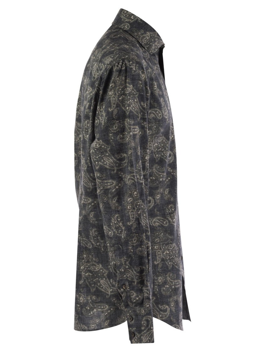 Brunello Cucinelli Slim Fit Cotton Paisley Canvas Shirt
