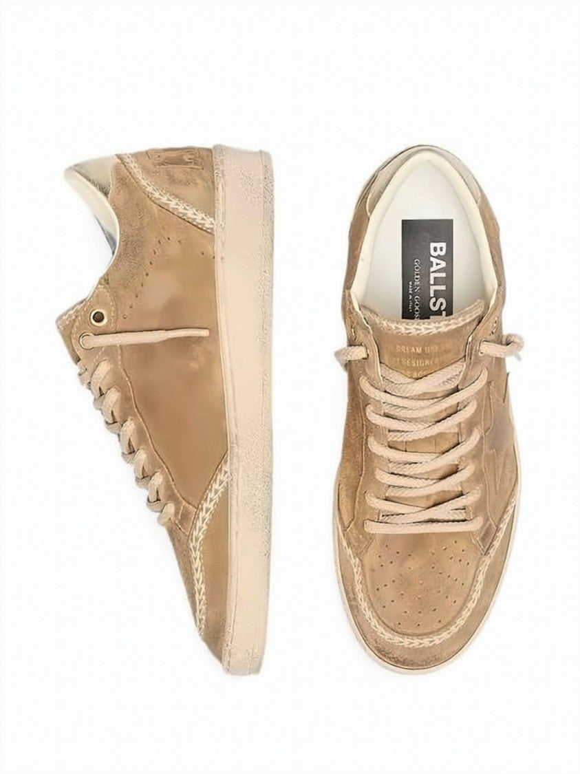 Golden Goose Brown Suede And Mesh Low-Top Sneakers With Star Detail