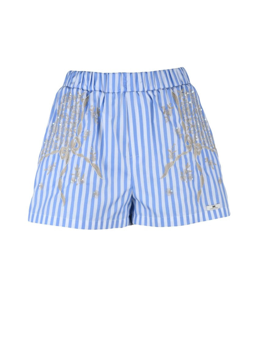 Elisabetta Franchi Sky Blue White Cotton Women Shorts