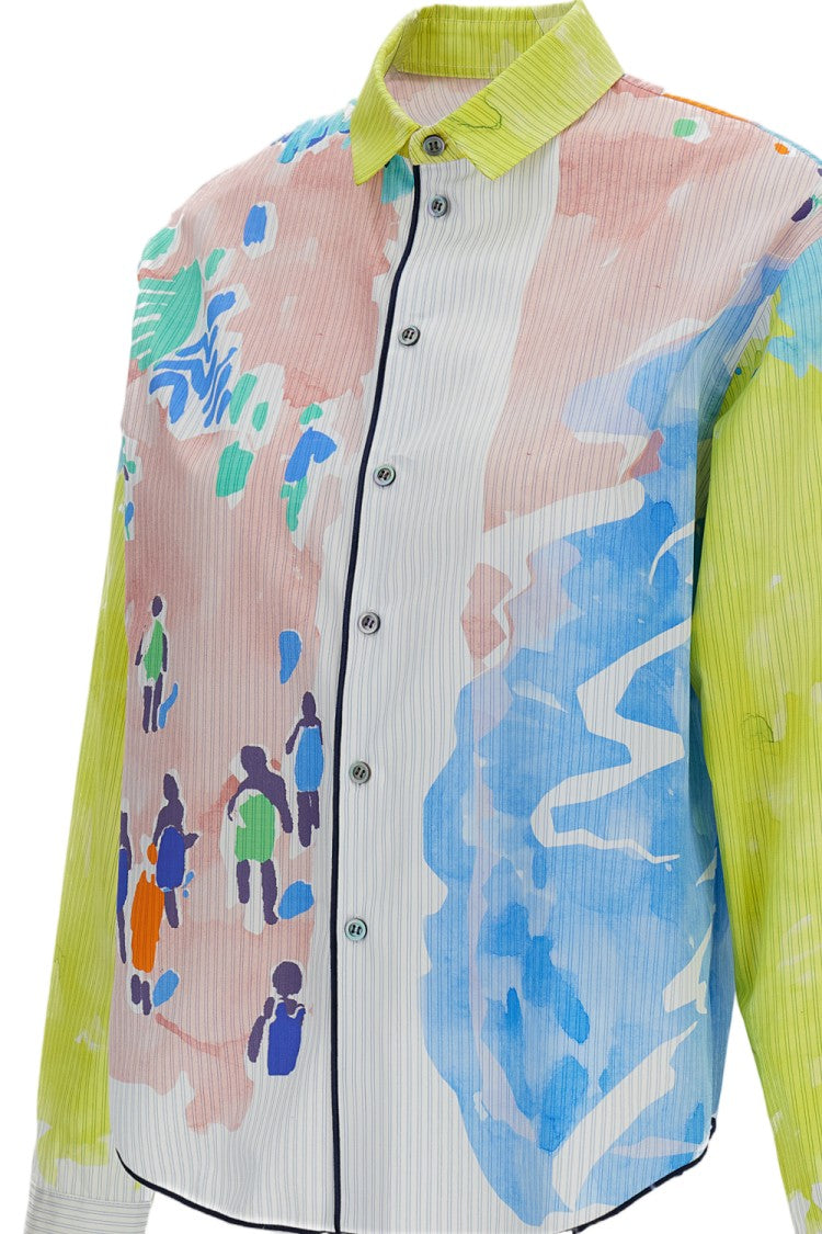 Rohka Cropped Long-Sleeved Cotton Shirt With Watercolor-Style Print