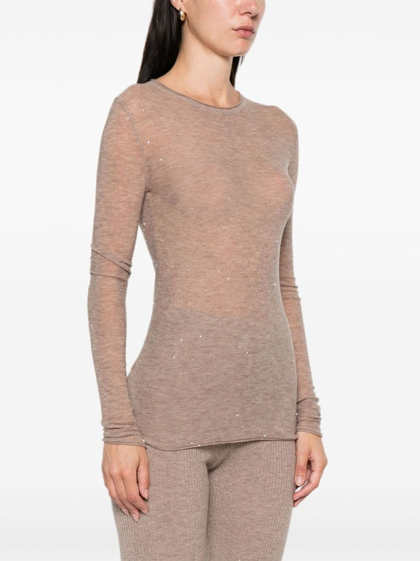 Pinko Beige Fitted Sweater With Round Neckline