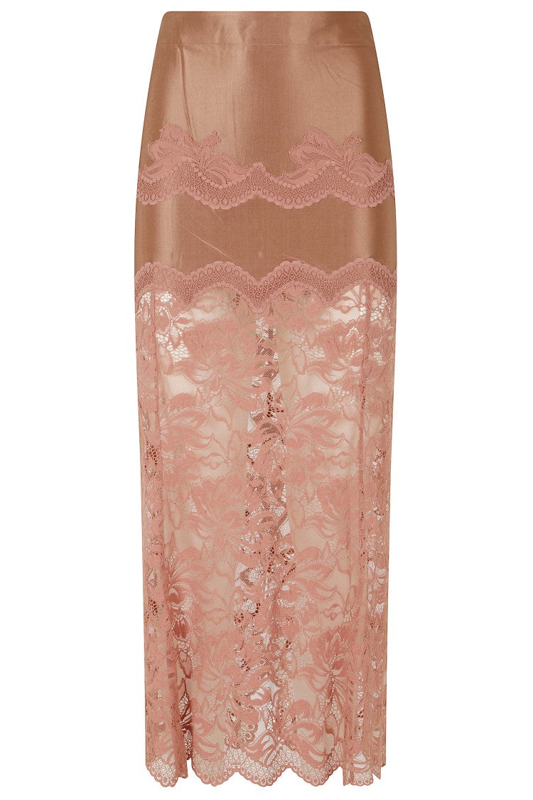 Rabanne Caramel Lace Viscose-Blend Midi Skirt