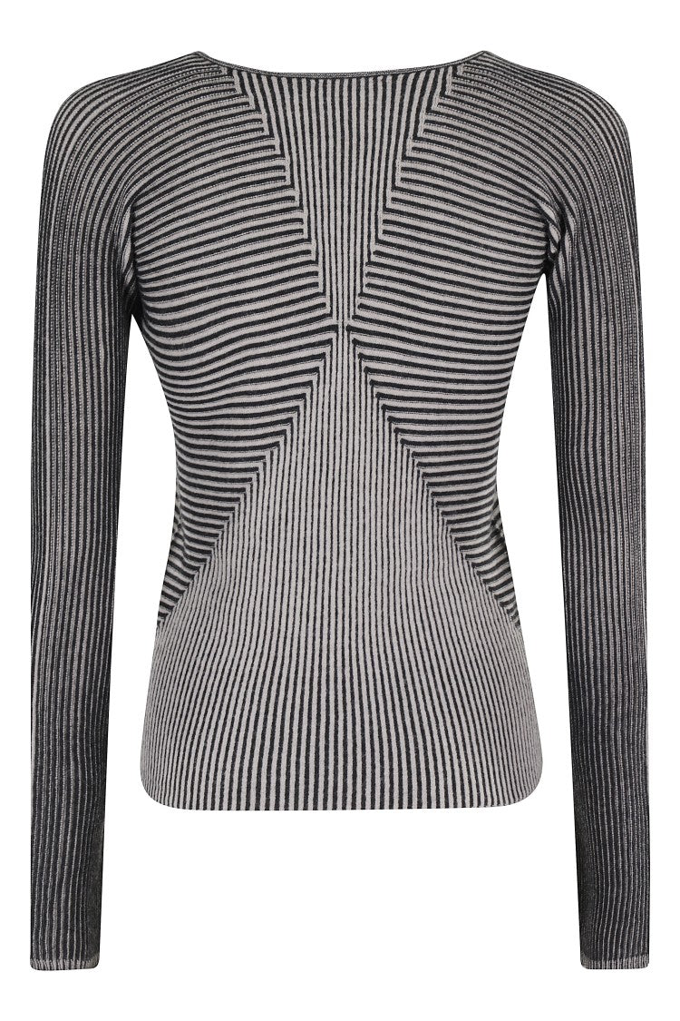 Emporio Armani Multicolor Striped Knit Sweater With Geometric Texture