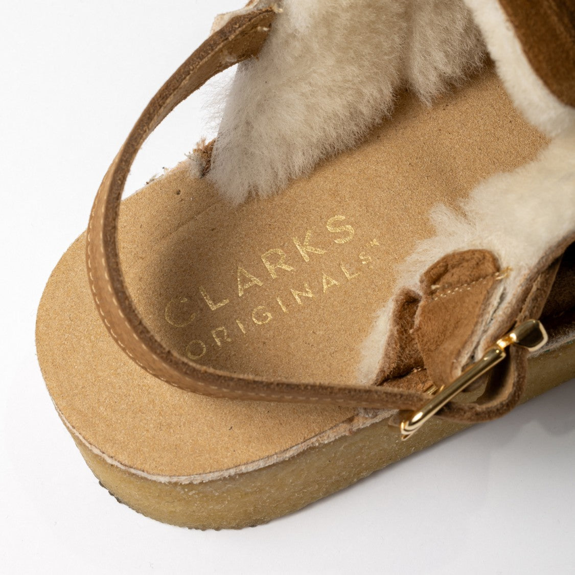 Clarks Caramel Brown Suede Trek Mule Sling With Faux-Shearling Lining