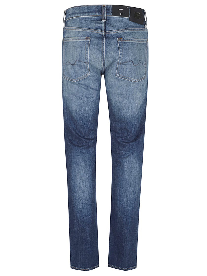 7 For All Mankind Mid-Rise Slim-Fit Stretch Denim Jeans With Tapered Hem
