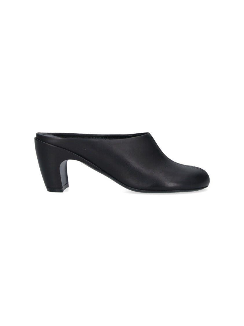 Dries Van Noten Black Rounded Toe Slip-On Leather Mules