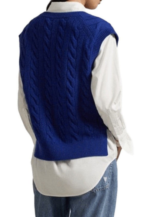 Polo Ralph Lauren Cable Knit V-Neck Vest In Rich Blue