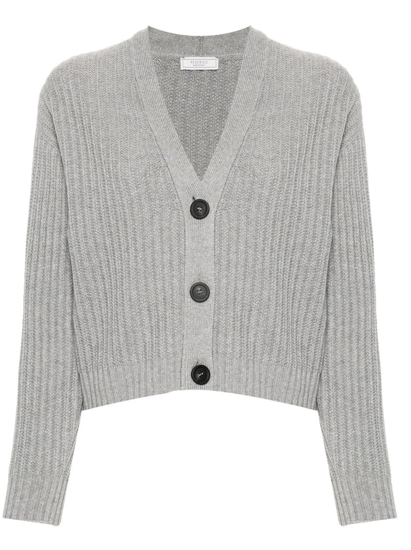 Peserico Cropped Lurex Cardigan With V-Neck And Button Closure