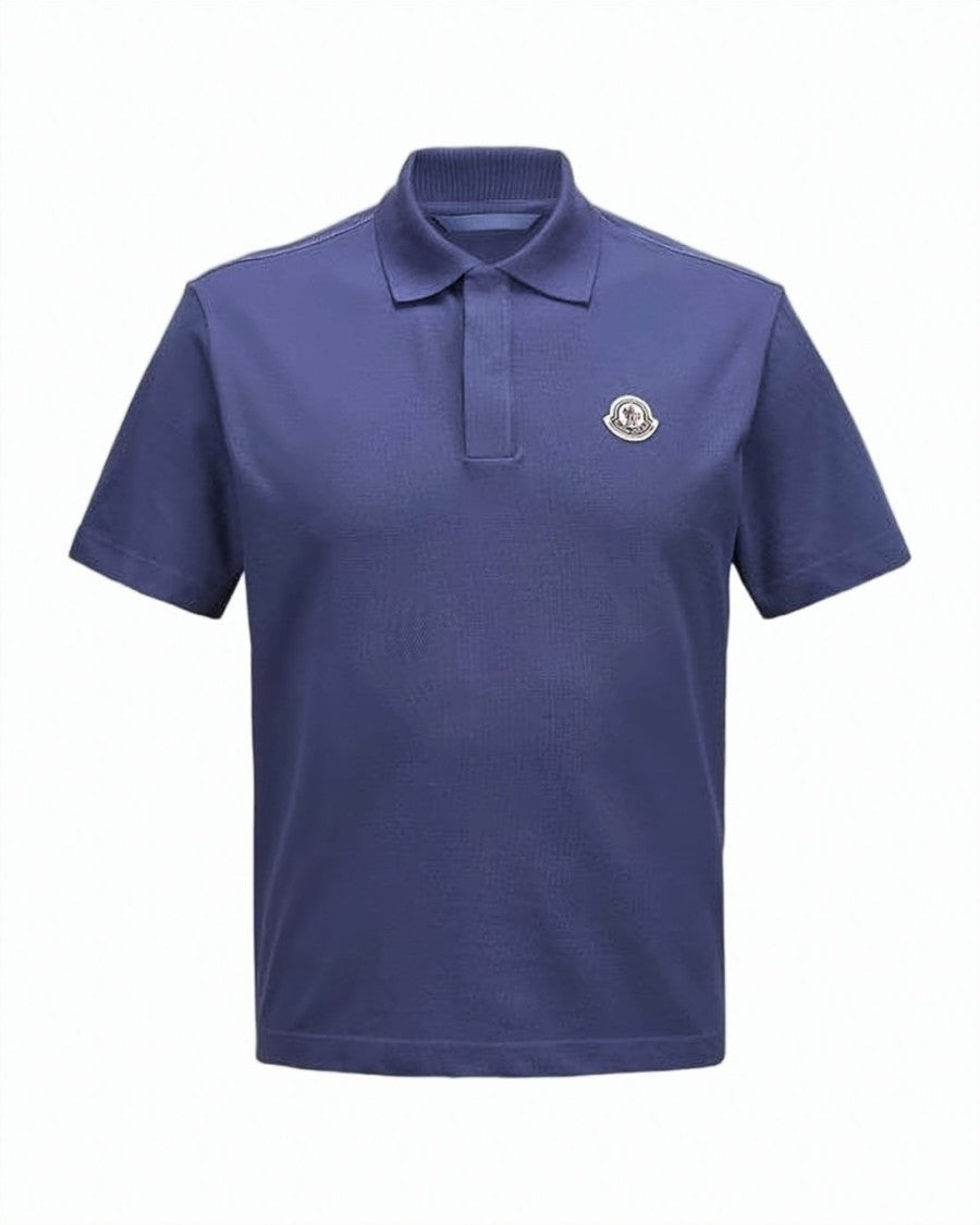 Moncler Textured Deep Blue Polo Shirt