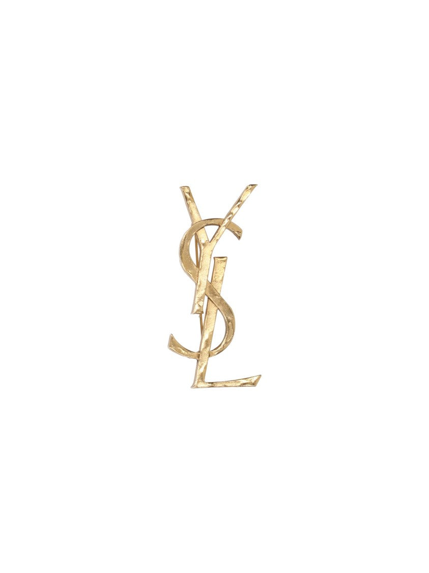 Saint Laurent Gold Monogram Brass Brooch