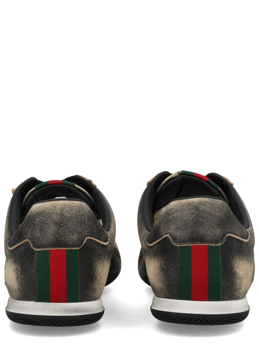 Gucci Shift Distressed Calf Leather Sneakers