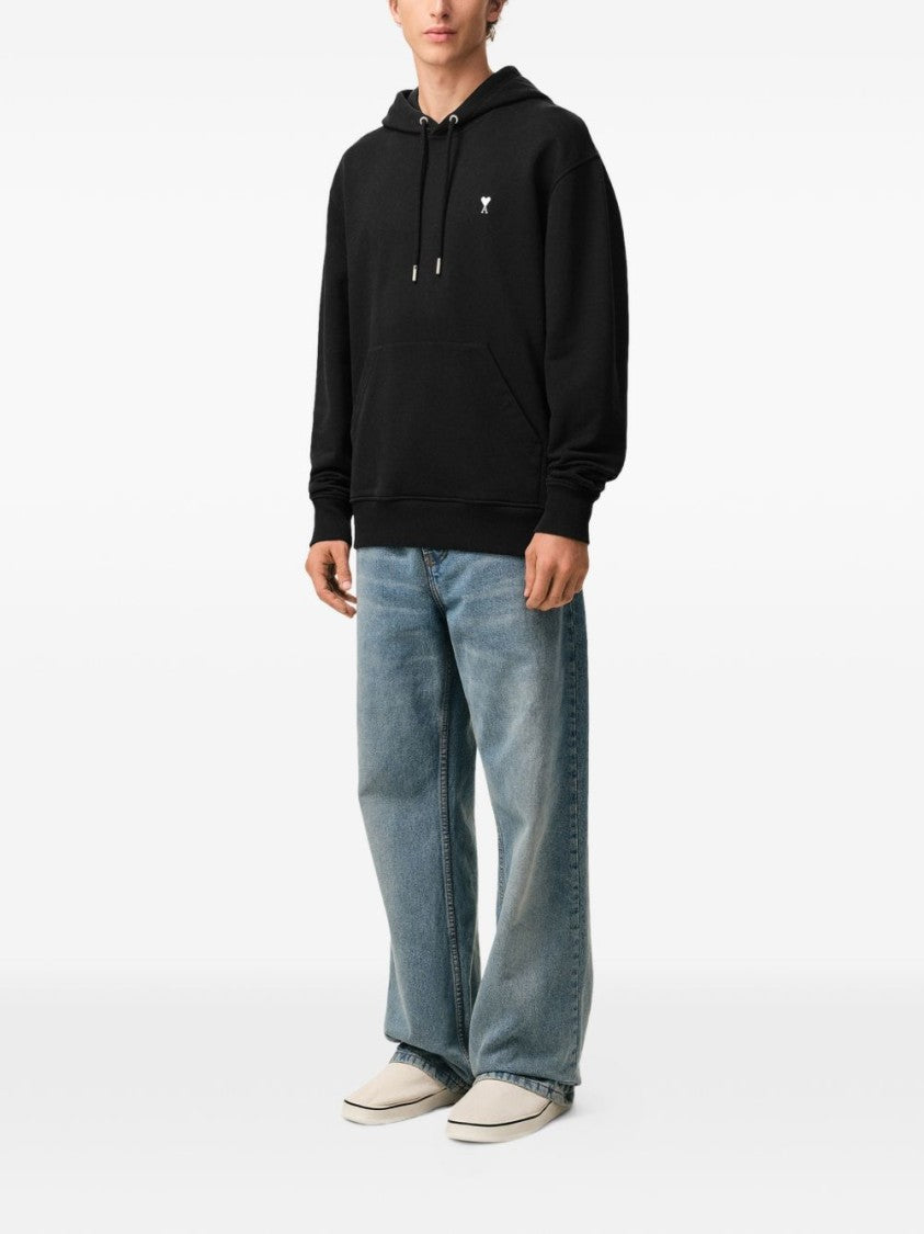 Ami Paris Relaxed-Fit Black Hoodie With Front Kangaroo Pocket
