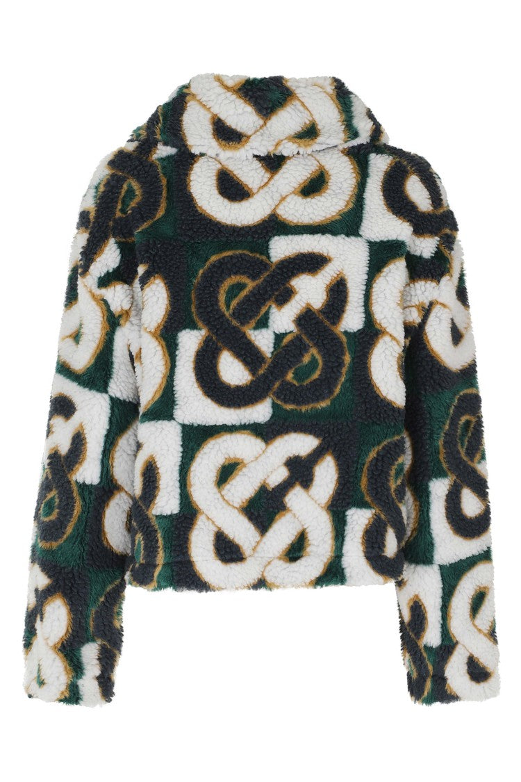 Casablanca White Blue Green Fleece Diamond Logo Zipper Pull Polyester Jacket