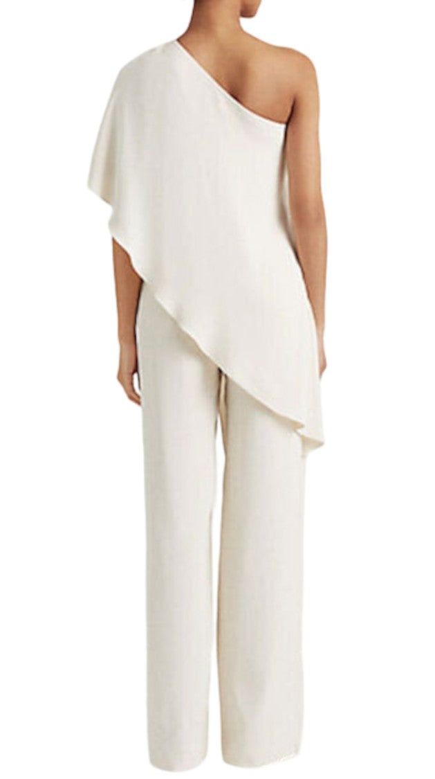 Lauren Ralph Lauren Fluid Asymmetrical Neckline Jumpsuit In Natural Tone