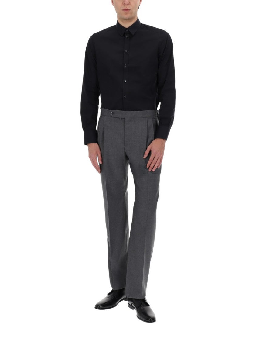 Dolce & Gabbana Neutrals Tailored Straight Leg Pleated Wool Pants