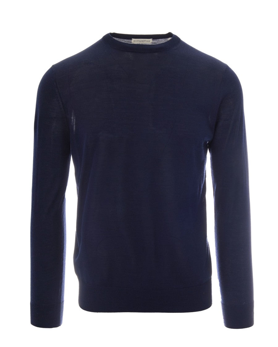 Ballantyne Finely Knit Round Neck Sweater In Navy Blue