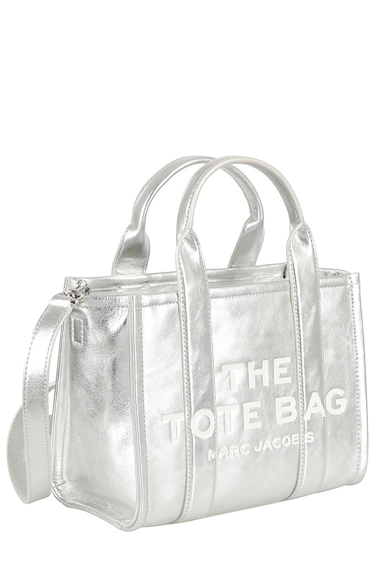 Marc Jacobs Metallic Silver The Small Leather Embossed Logo Tote Bag