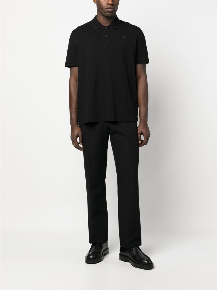 Ferrari Black Piqué Weave Polo Shirt With Embroidered Logo