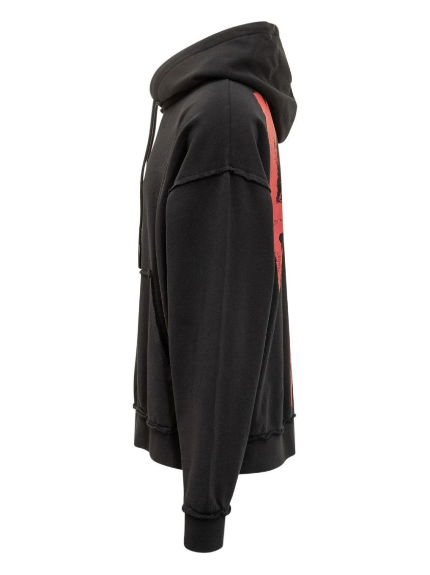 44 Label Group Relaxed Fit Black Cotton Hoodie With Bold Graphic Print