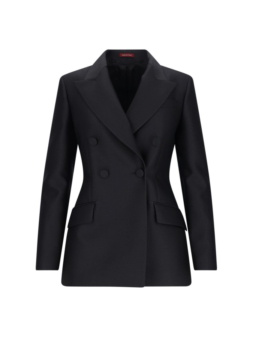 Gucci Double-Breasted & Silk Blazer – Black