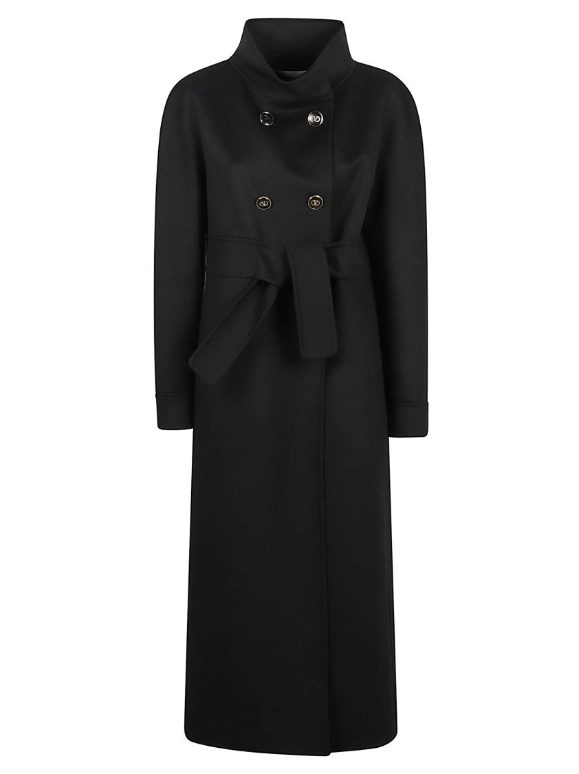 Valentino Garavani Double-Breasted Black Coat With Logo Detail