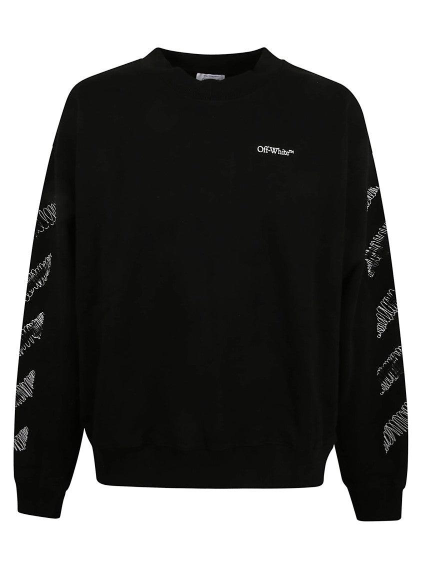 Off-White Scribble Motif Crew Neck Sweater In Solid Black