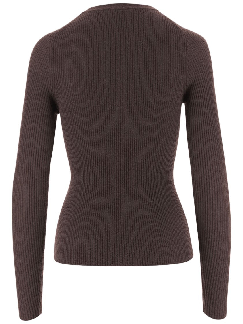 Oliver Lattughi Brown Ribbed Cashmere Sweater