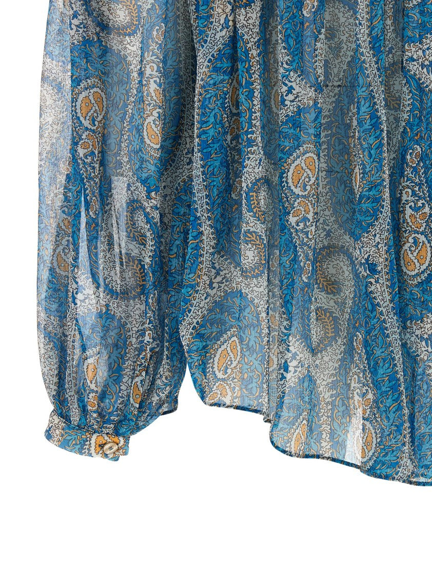Etro Patterned Silk Georgette Shirt With Crinkled Shoulders And Wide Sleeves