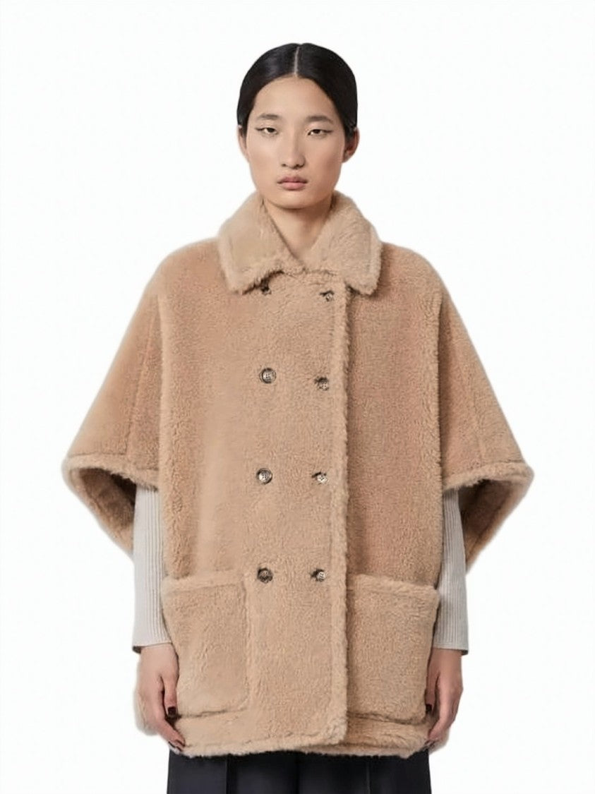 Max Mara Brown Plush Double-Breasted Cape Coat