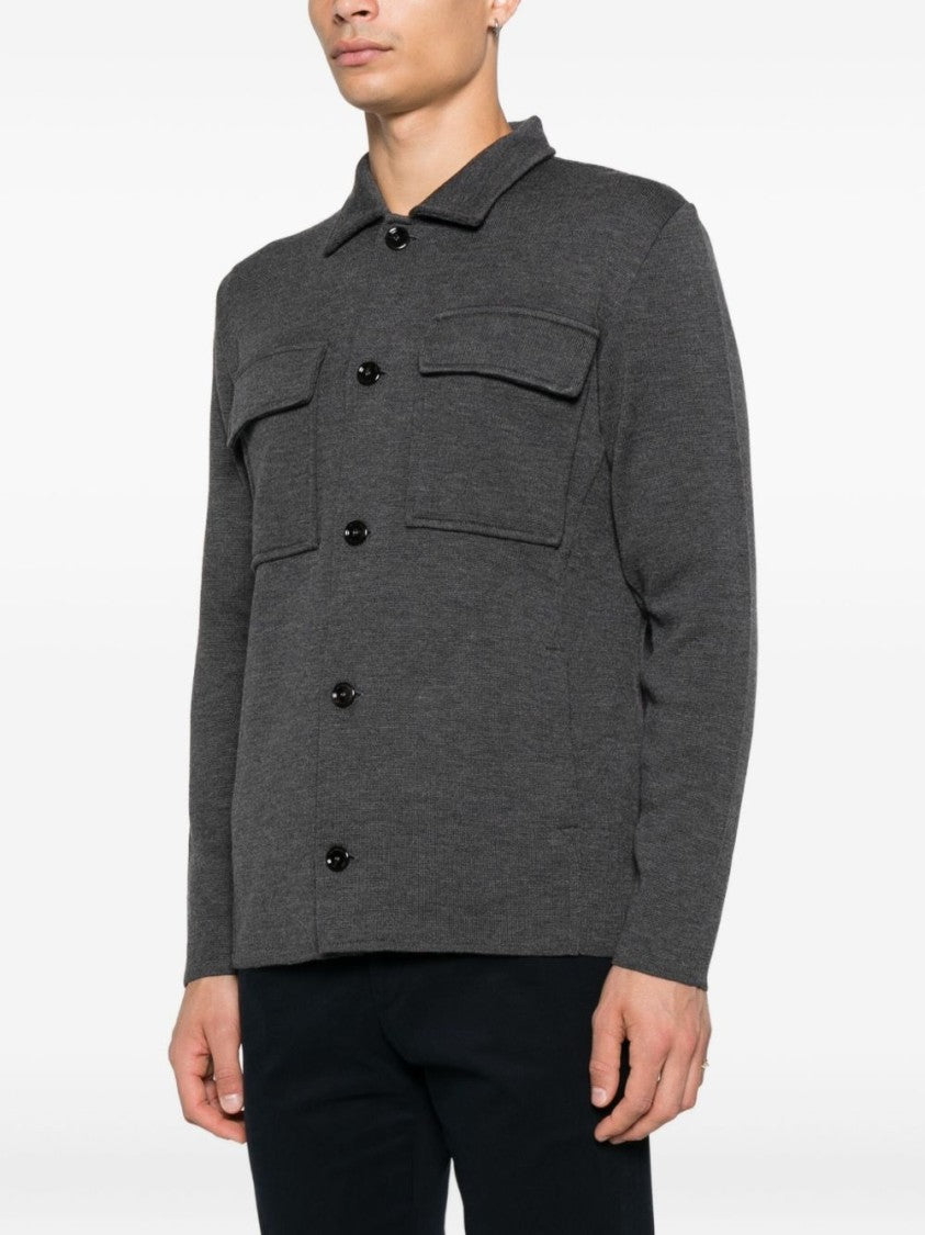 Lardini Tailored Grey Wool Jacket With Patch Pockets