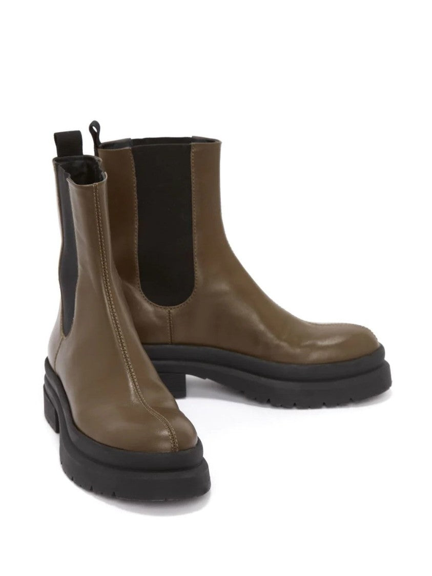 J. W. Anderson Green Combat Ankle-High Elastic Panels Leather Ankle Boots