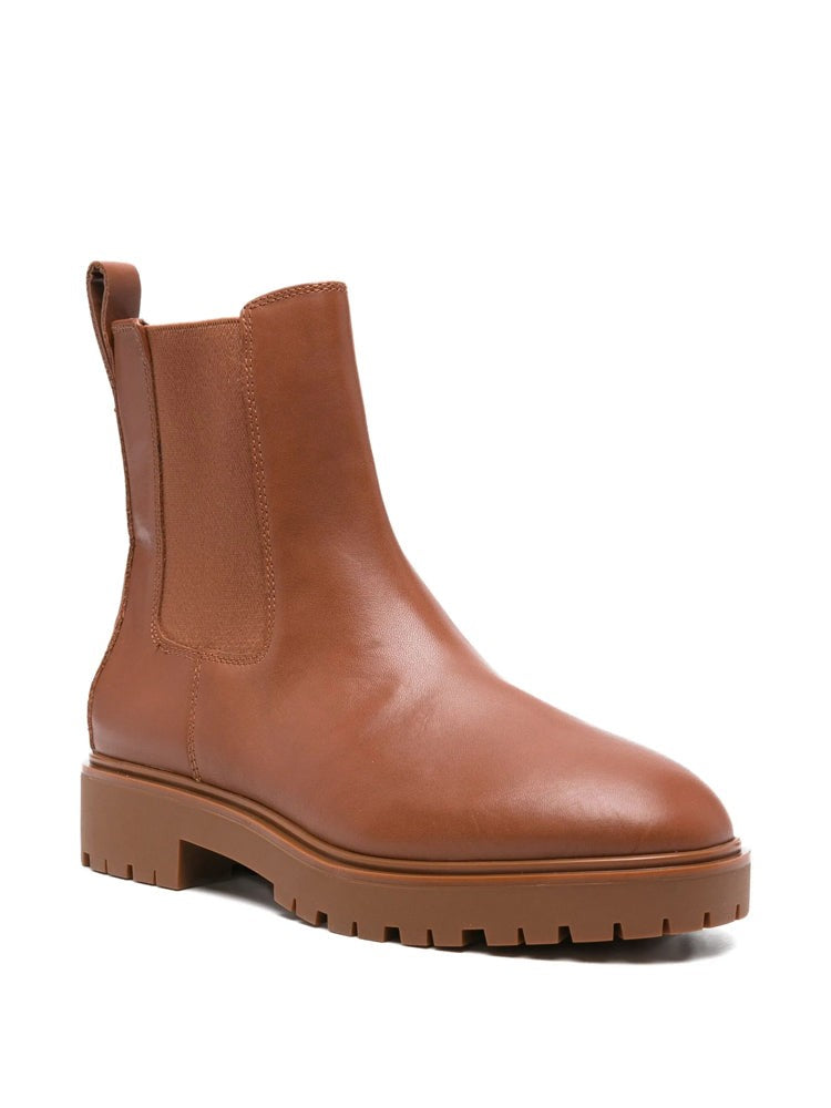 Lauren Ralph Lauren Brown Smooth Leather Chunky Sole Ankle Boots
