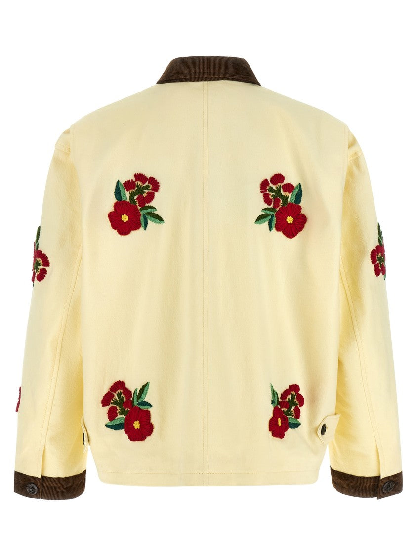 Found Enzymatic Washed Cotton Twill Workwear Jacket With Floral Embroidery