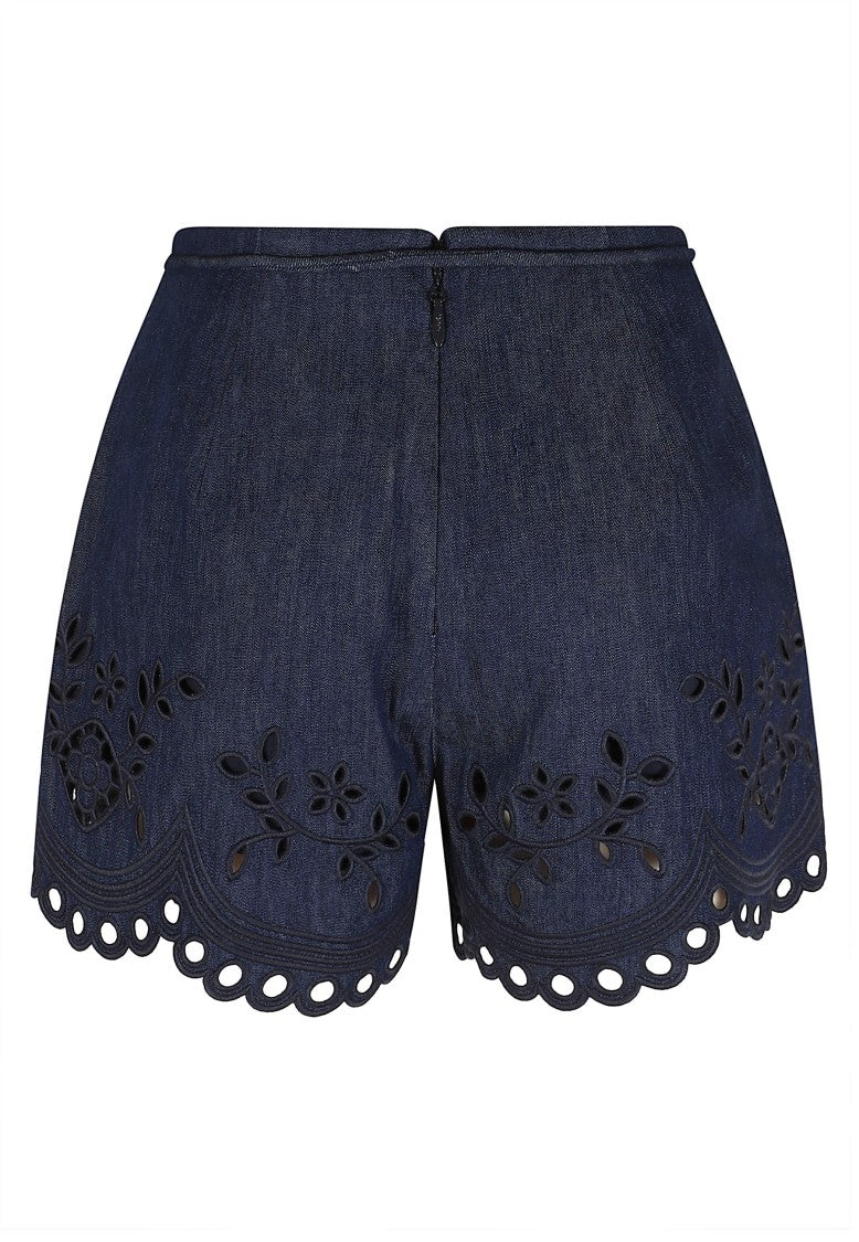 Zimmermann Dark Blue Mahon Broderie Scalloped Cotton Denim Shorts
