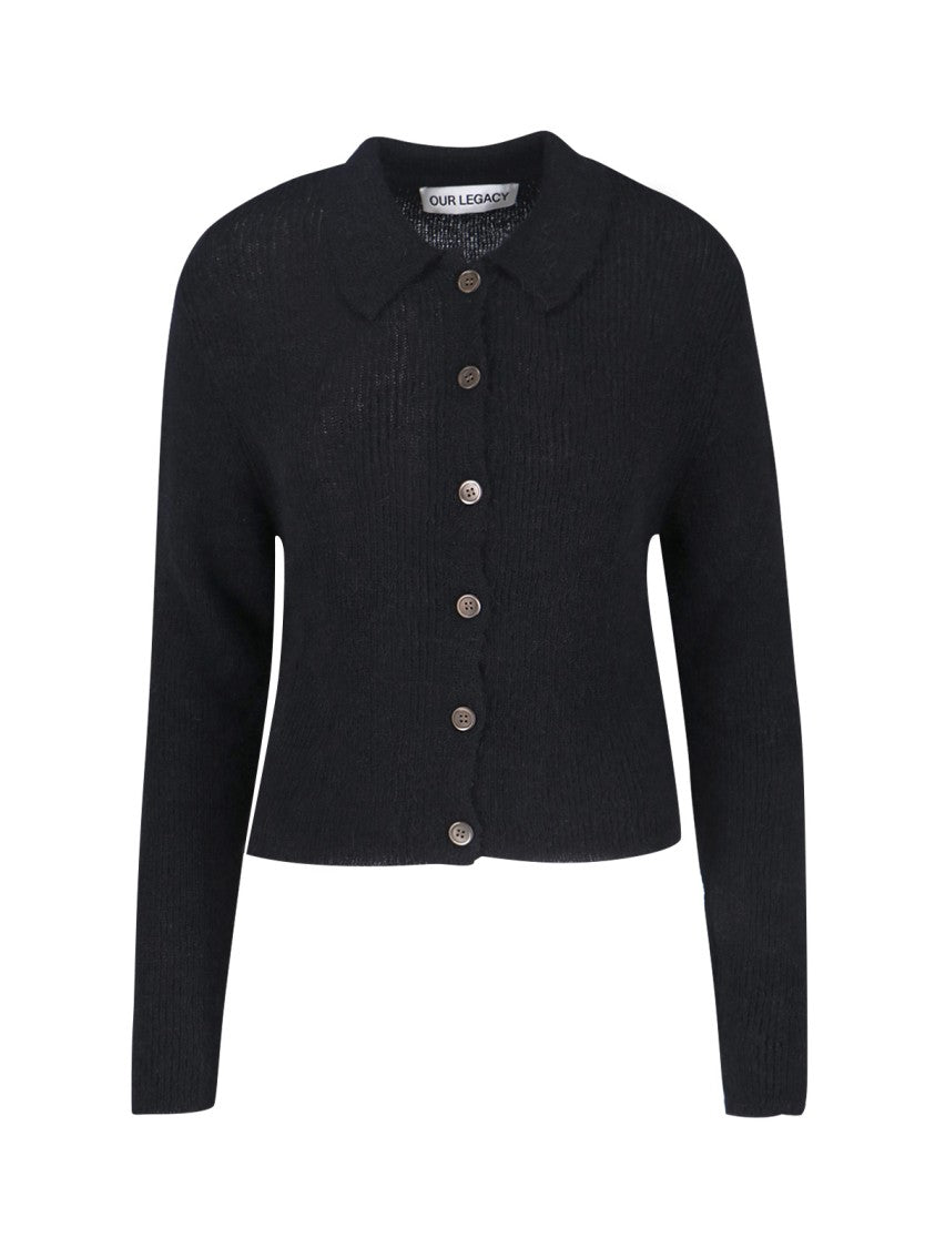 Our Legacy Cropped Ribbed Knit Cardigan With Classic Collar