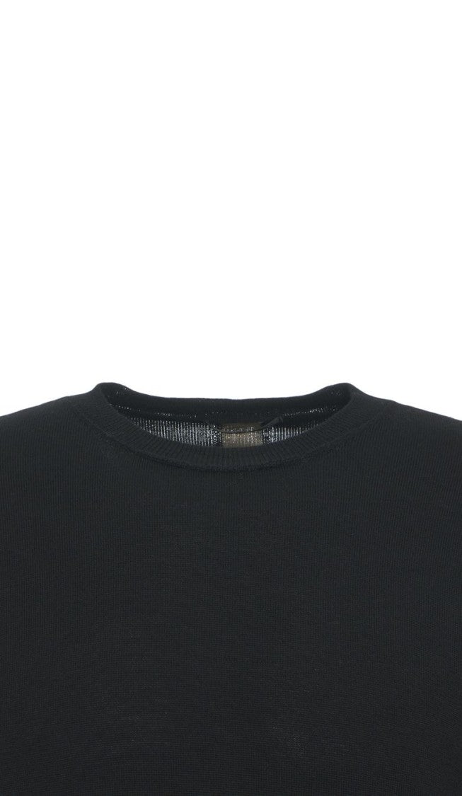 Transit Classic Black Knit Sweater With Raw Edge Details