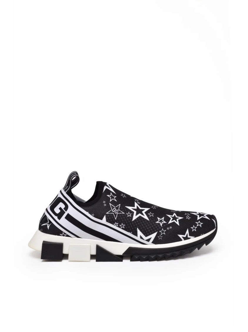 Dolce & Gabbana Black/White Geometric Block Sole Stretch Sneakers
