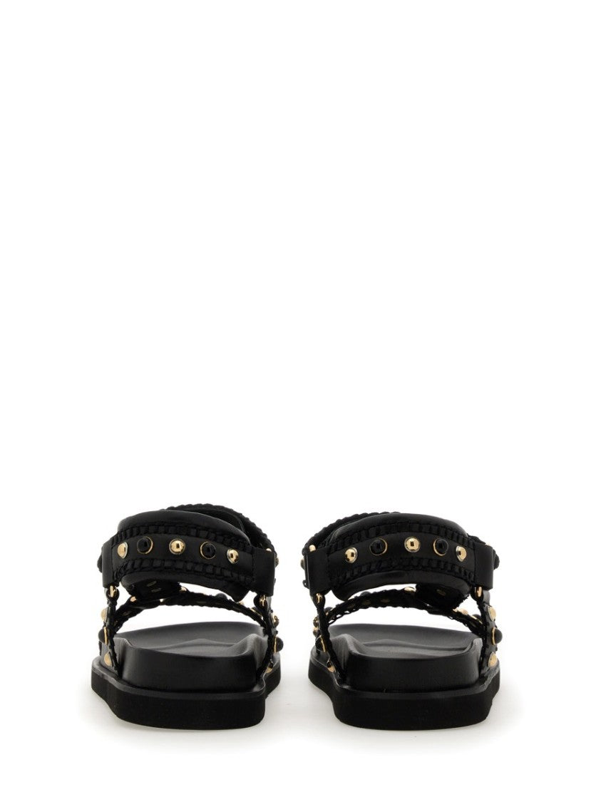 Ash Flat Black Leather Sandal