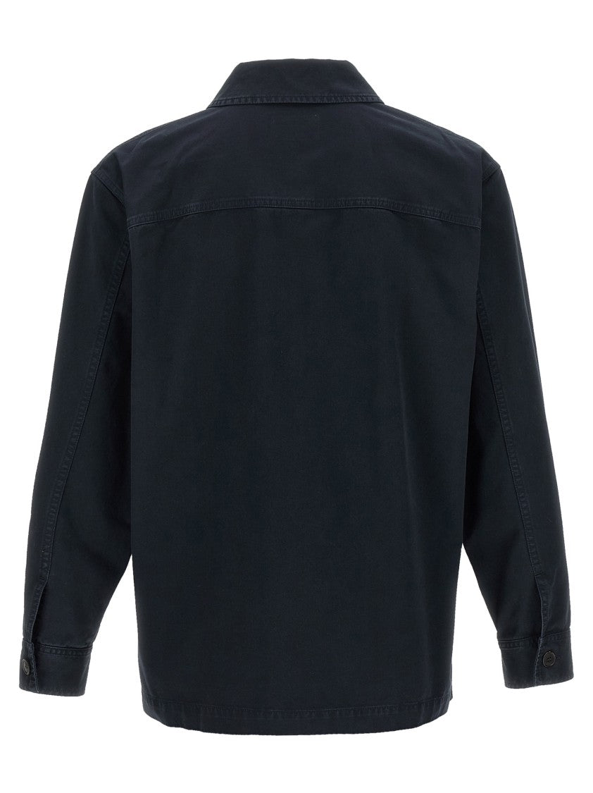 Saint Laurent Cotton Overshirt With Pointed Collar And Embroidered Logo